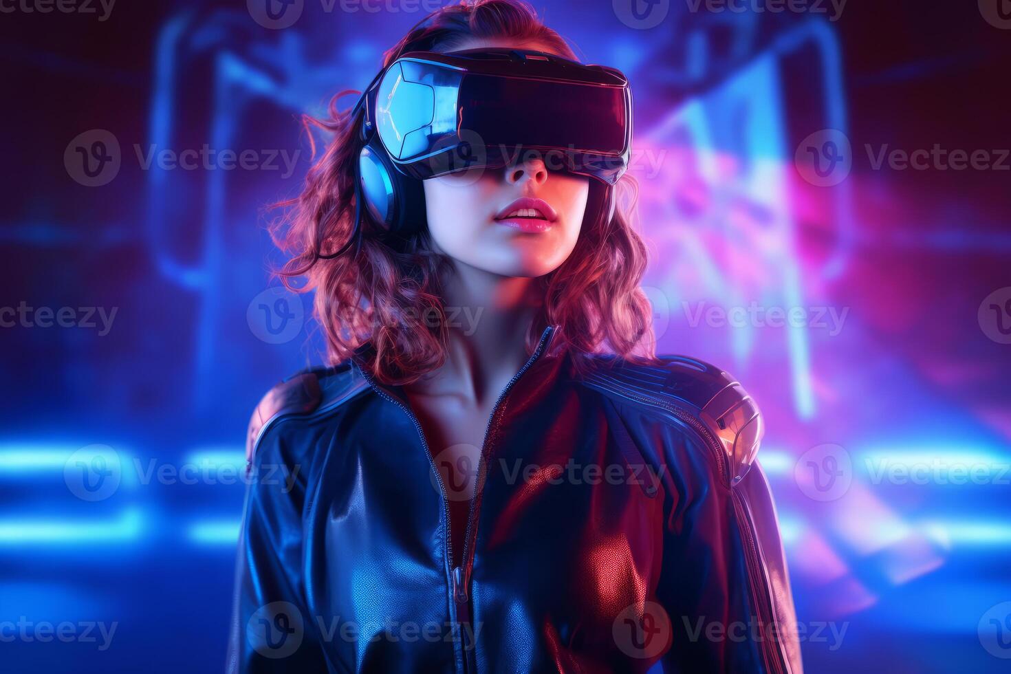 Stylized Portrait of a Woman Wearing a VR Headset photo
