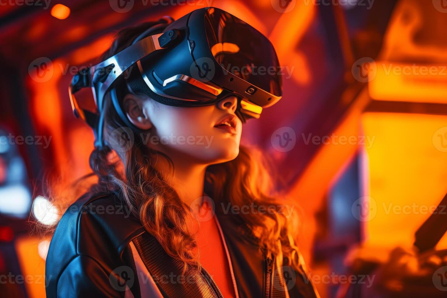 Stylized Portrait of a Woman Wearing a VR Headset photo