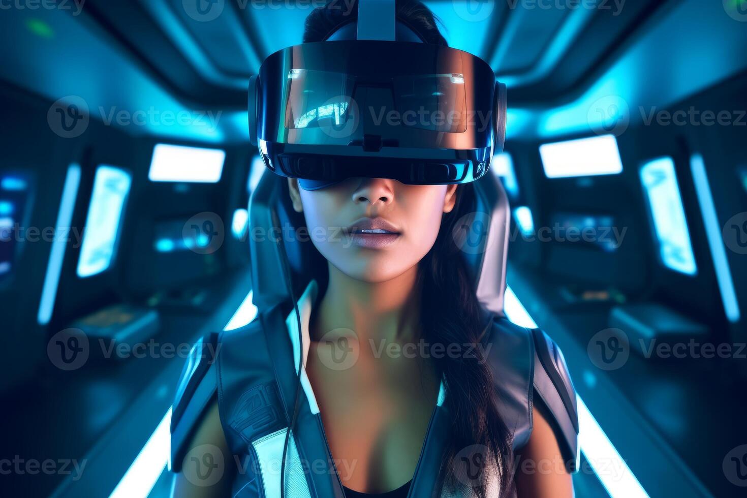 Stylized Portrait of a Woman Wearing a VR Headset photo