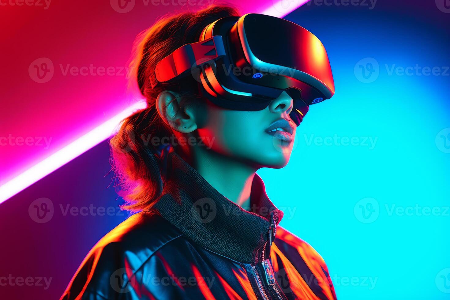 Stylized Portrait of a Woman Wearing a VR Headset photo