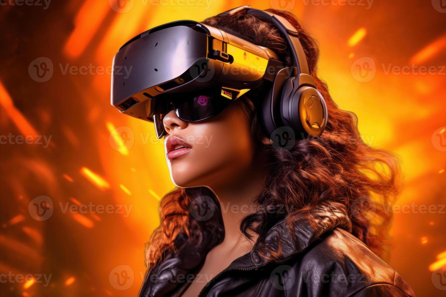 Stylized Portrait of a Woman Wearing a VR Headset photo