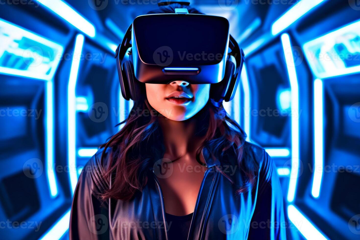 Stylized Portrait of a Woman Wearing a VR Headset photo
