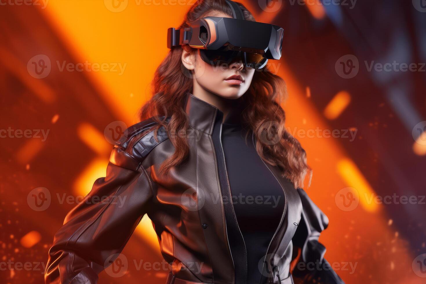 Stylized Portrait of a Woman Wearing a VR Headset photo