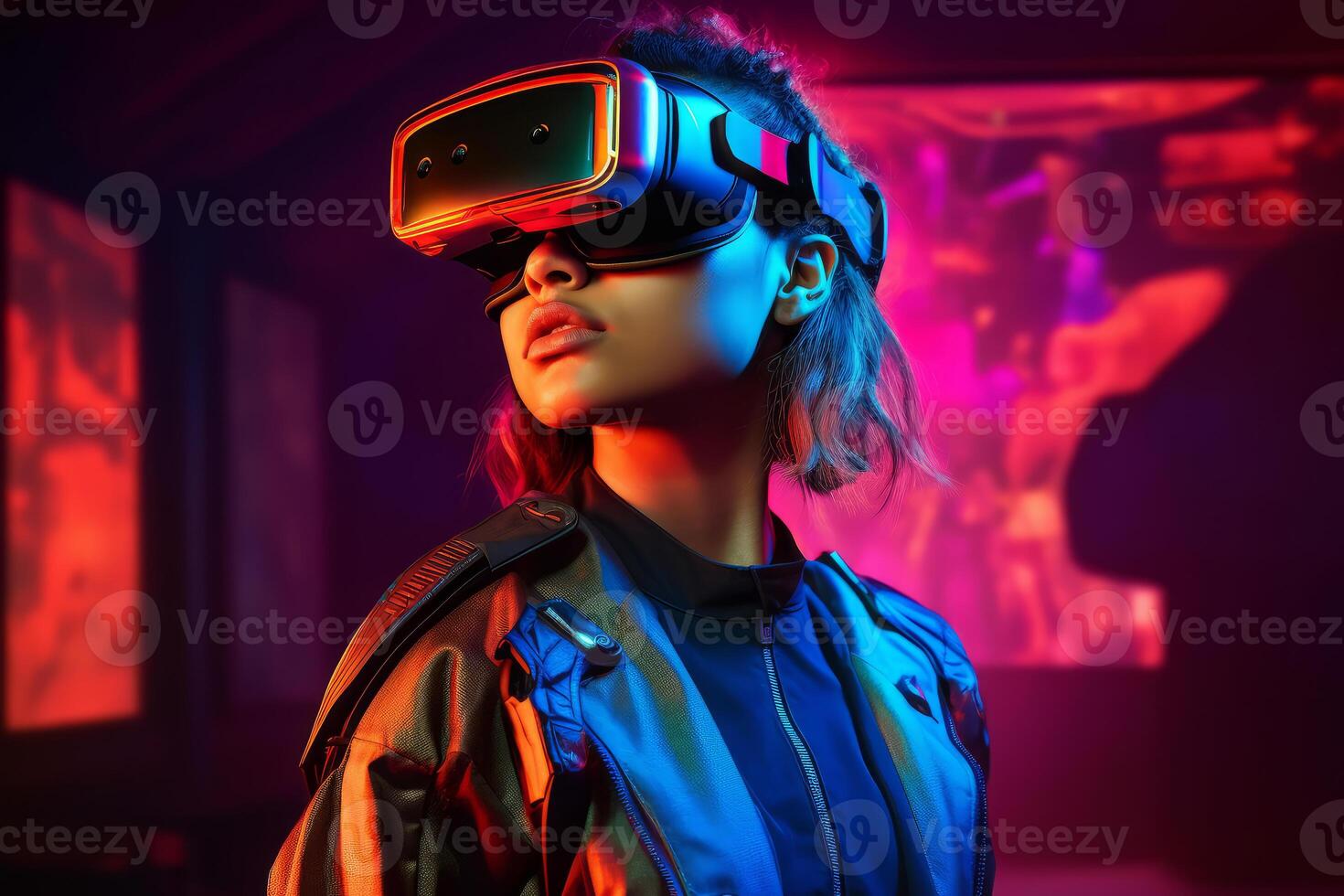 Stylized Portrait of a Woman Wearing a VR Headset photo