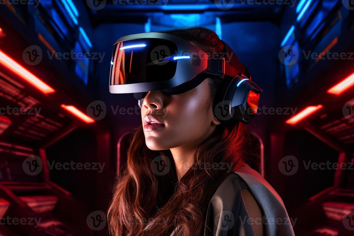 Stylized Portrait of a Woman Wearing a VR Headset photo
