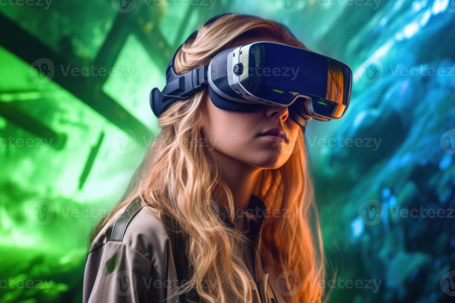 Stylized Portrait of a Woman Wearing a VR Headset photo