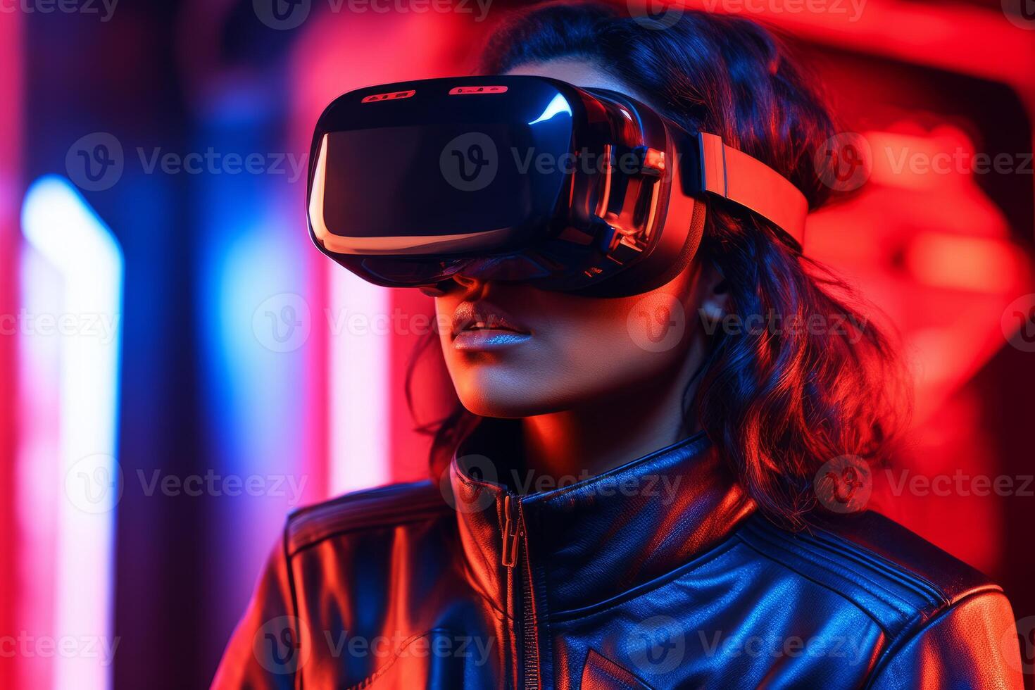 Stylized Portrait of a Woman Wearing a VR Headset photo