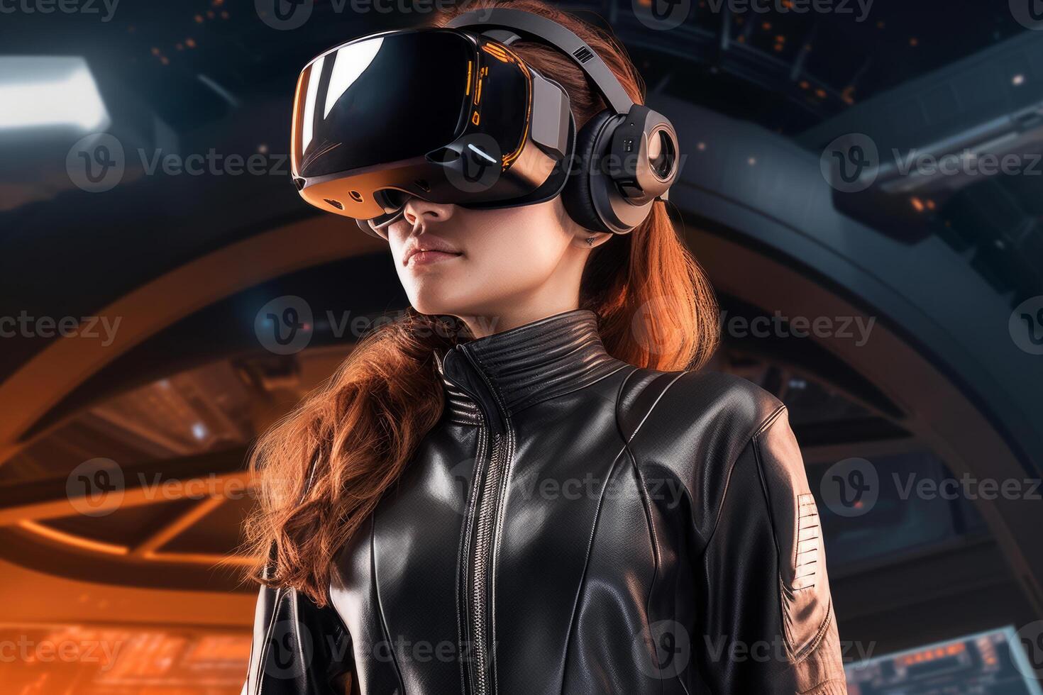 Stylized Portrait of a Woman Wearing a VR Headset photo