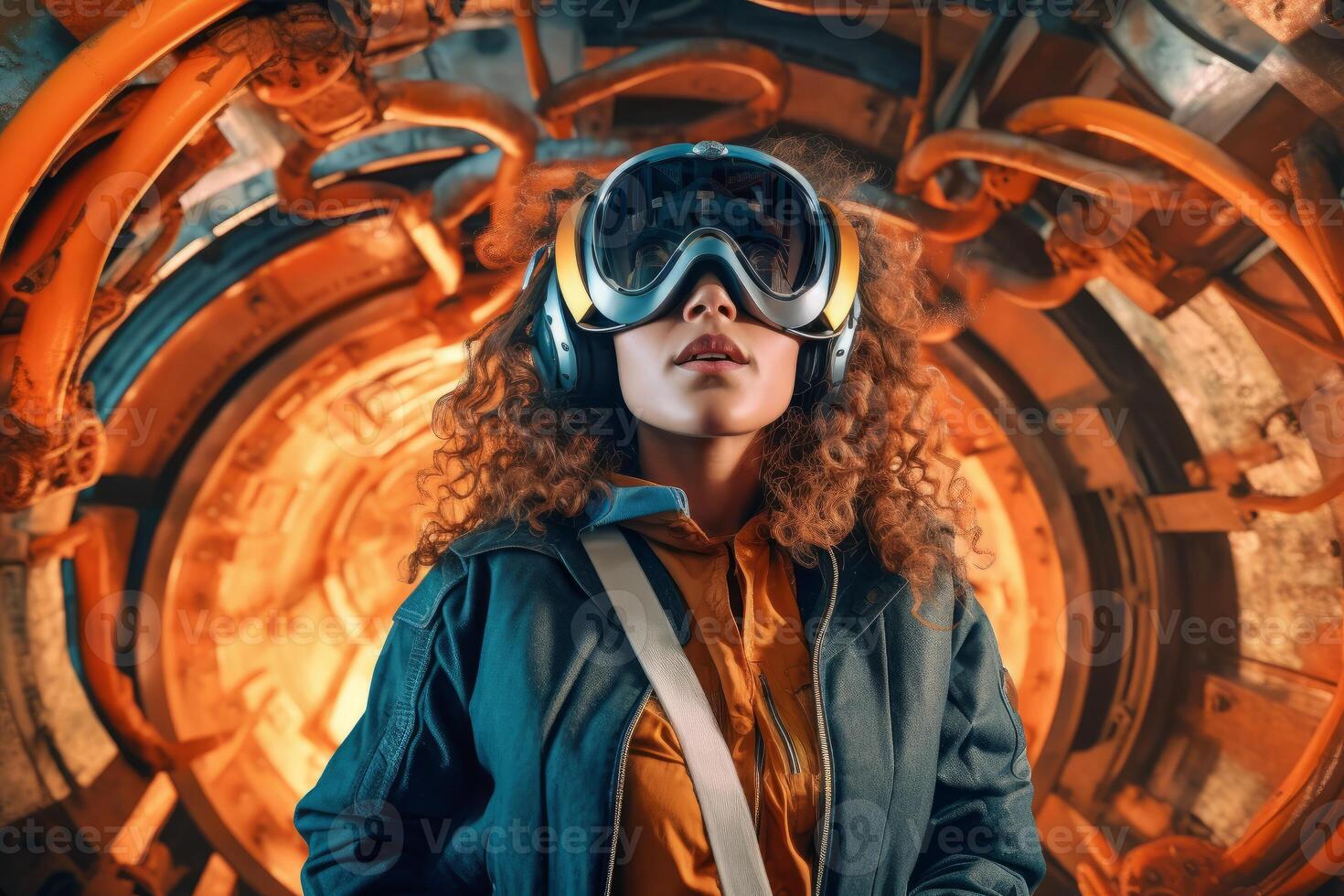 Stylized Portrait of a Woman Wearing a VR Headset photo