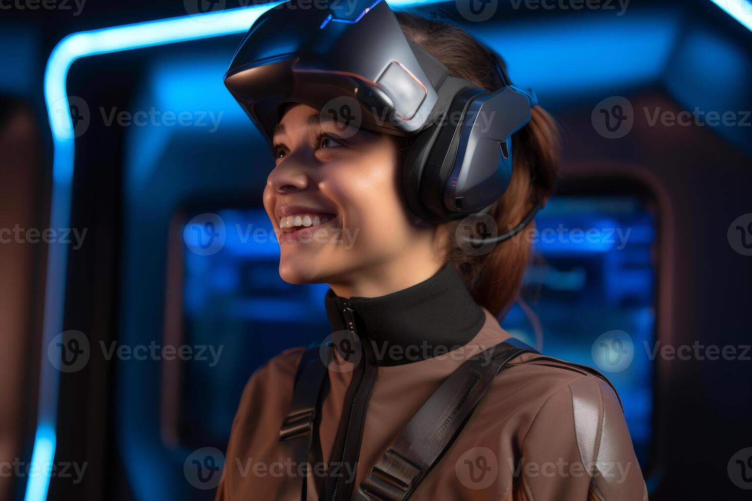 Stylized Portrait of a Woman Wearing a VR Headset photo