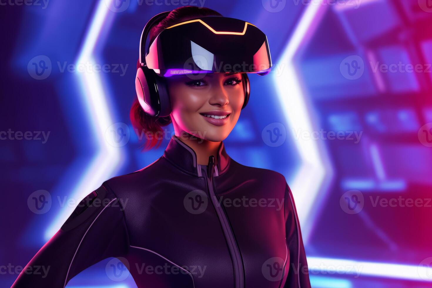 Stylized Portrait of a Woman Wearing a VR Headset photo