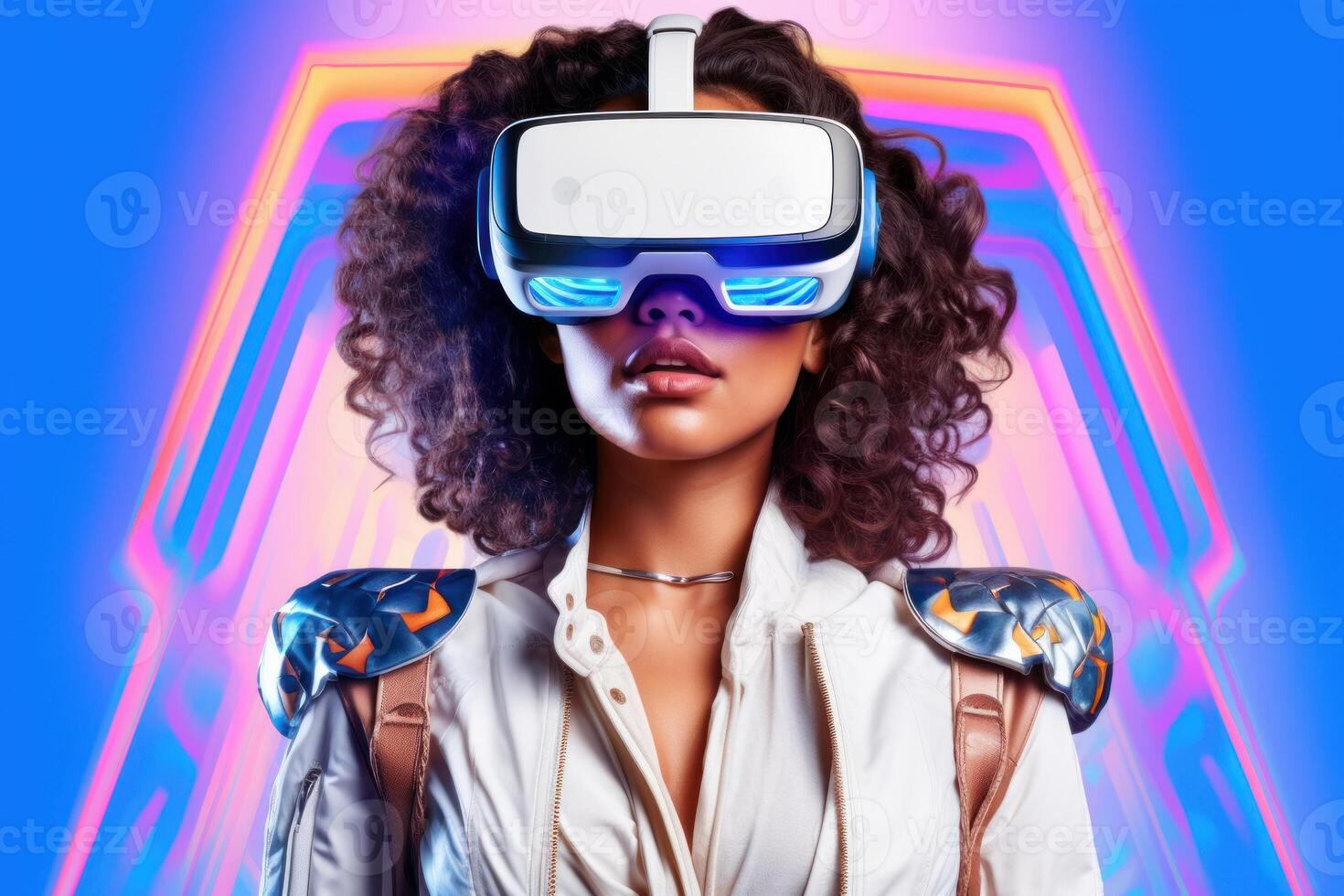 Stylized Portrait of a Woman Wearing a VR Headset photo