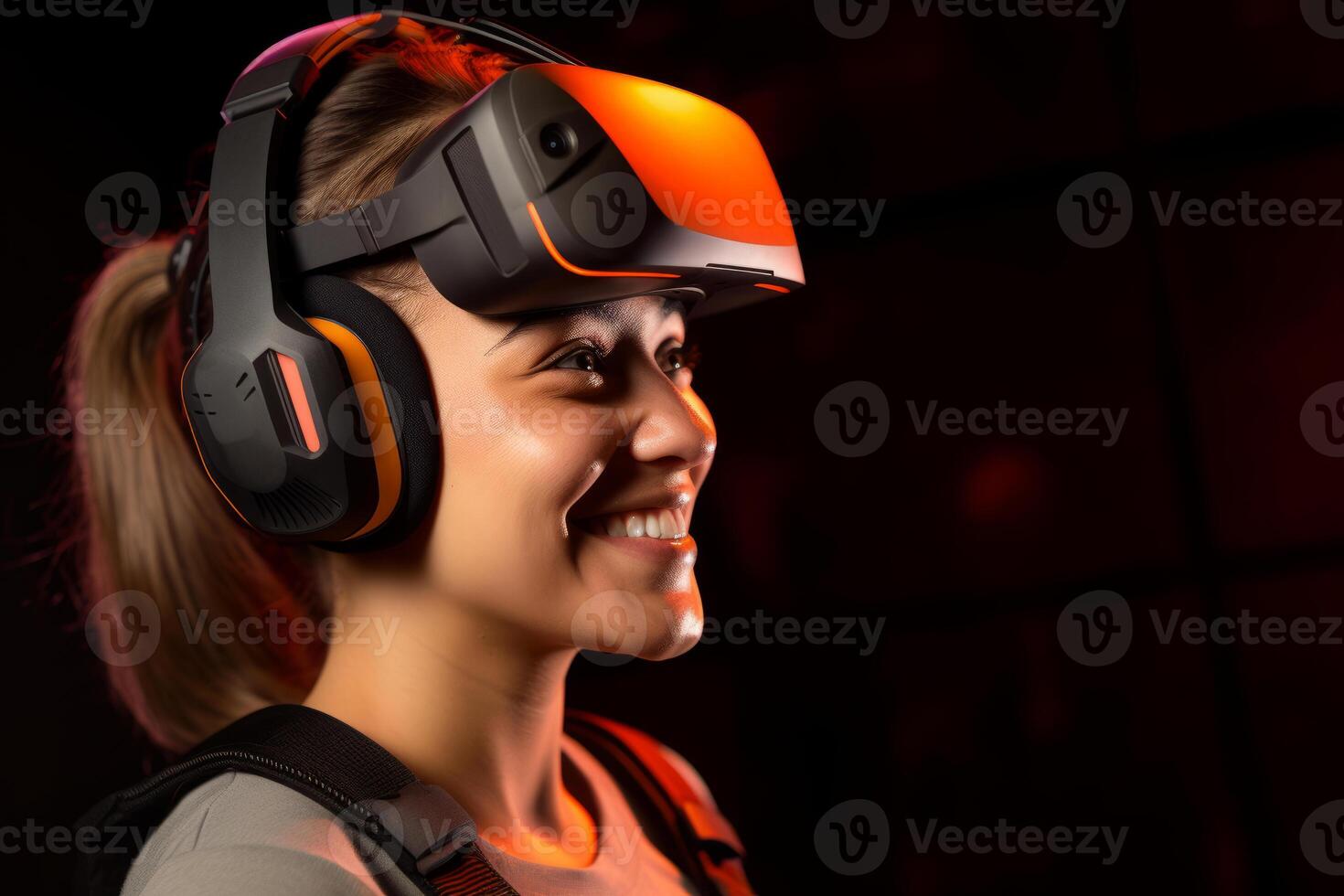 Stylized Portrait of a Woman Wearing a VR Headset photo