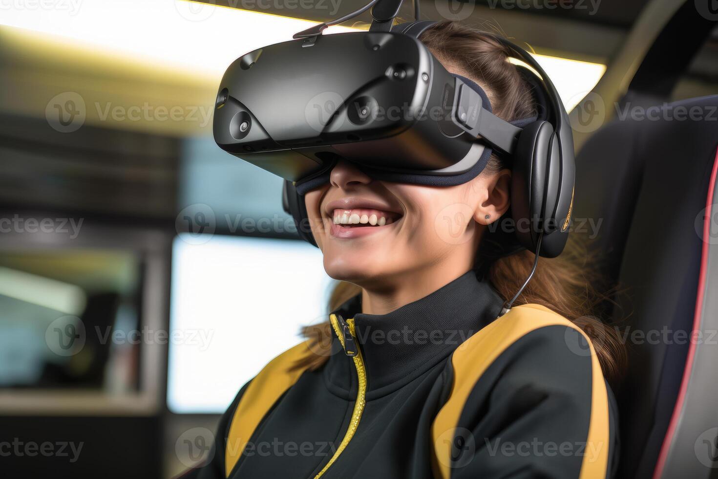 Stylized Portrait of a Woman Wearing a VR Headset photo