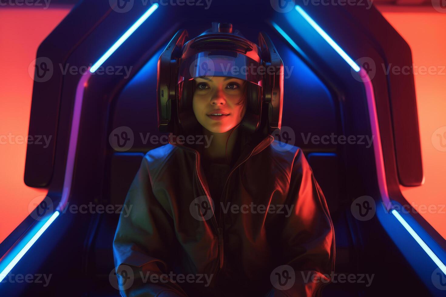 Stylized Portrait of a Woman Wearing a VR Headset photo