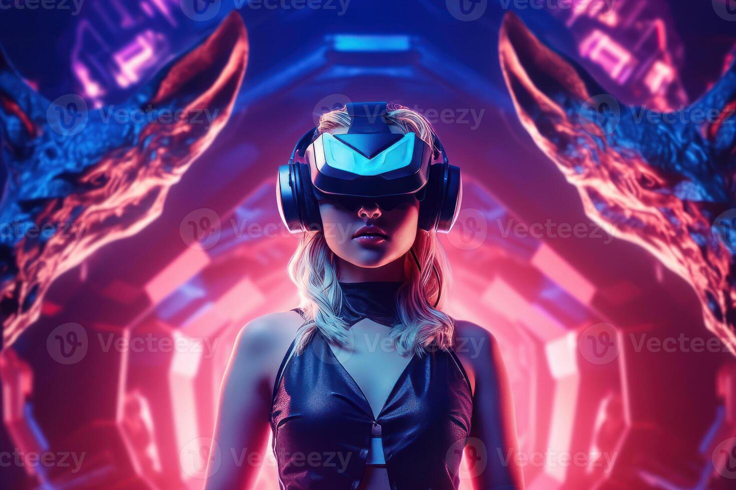 Stylized Portrait of a Woman Wearing a VR Headset photo