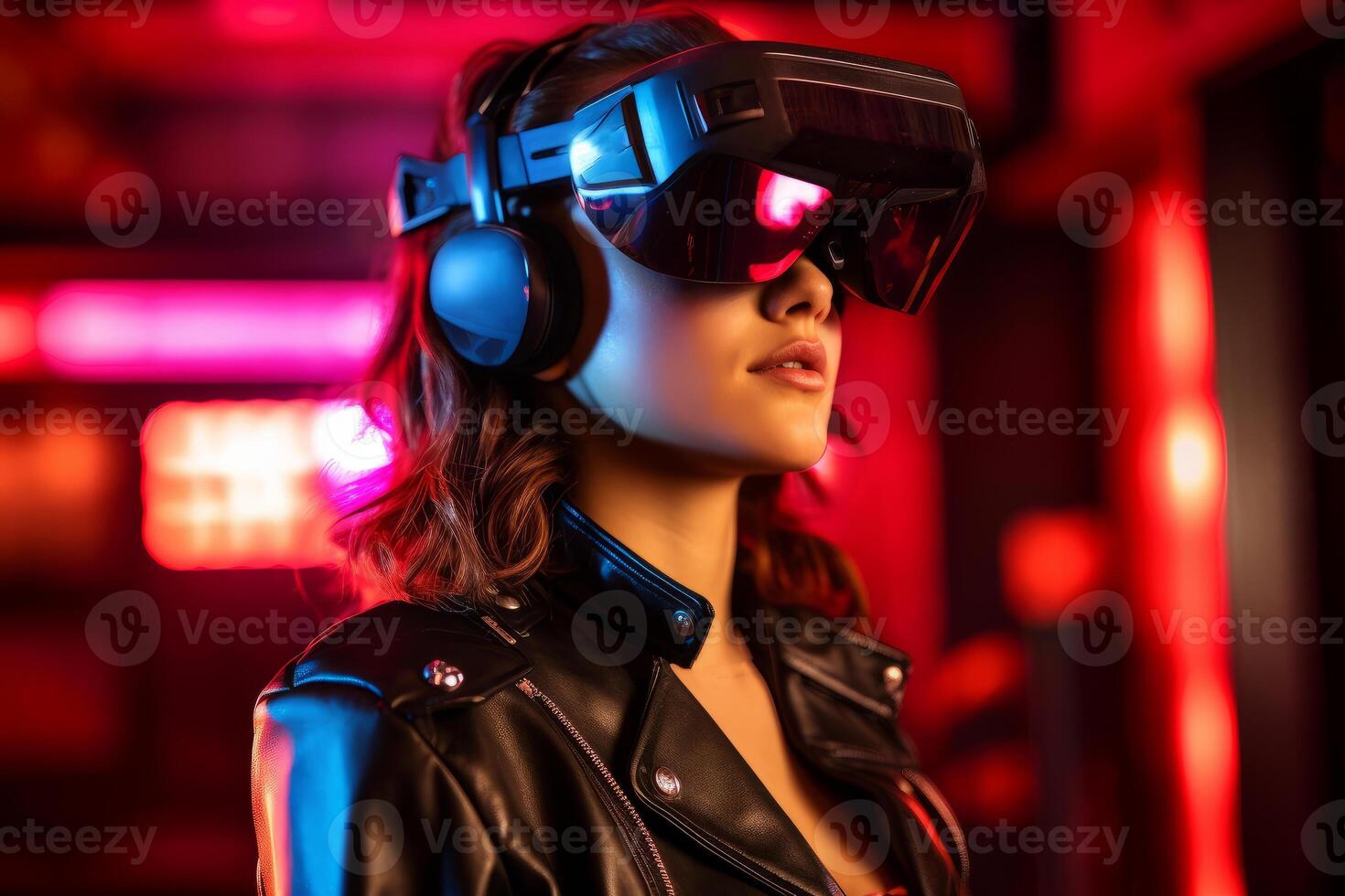 Stylized Portrait of a Woman Wearing a VR Headset photo