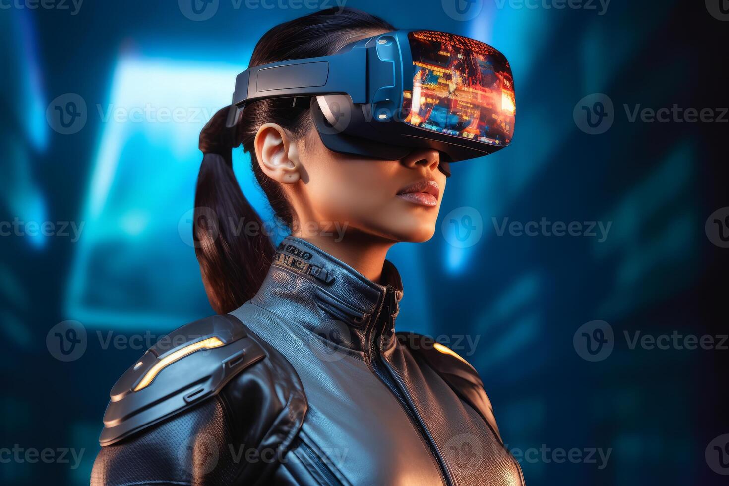 Stylized Portrait of a Woman Wearing a VR Headset photo