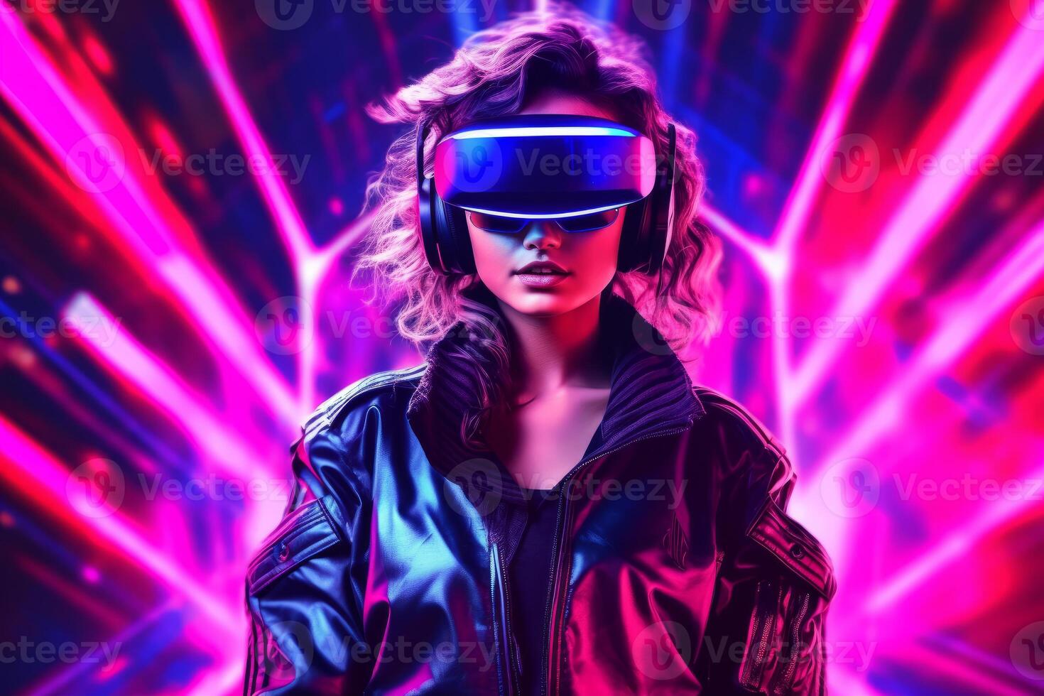 Stylized Portrait of a Woman Wearing a VR Headset photo