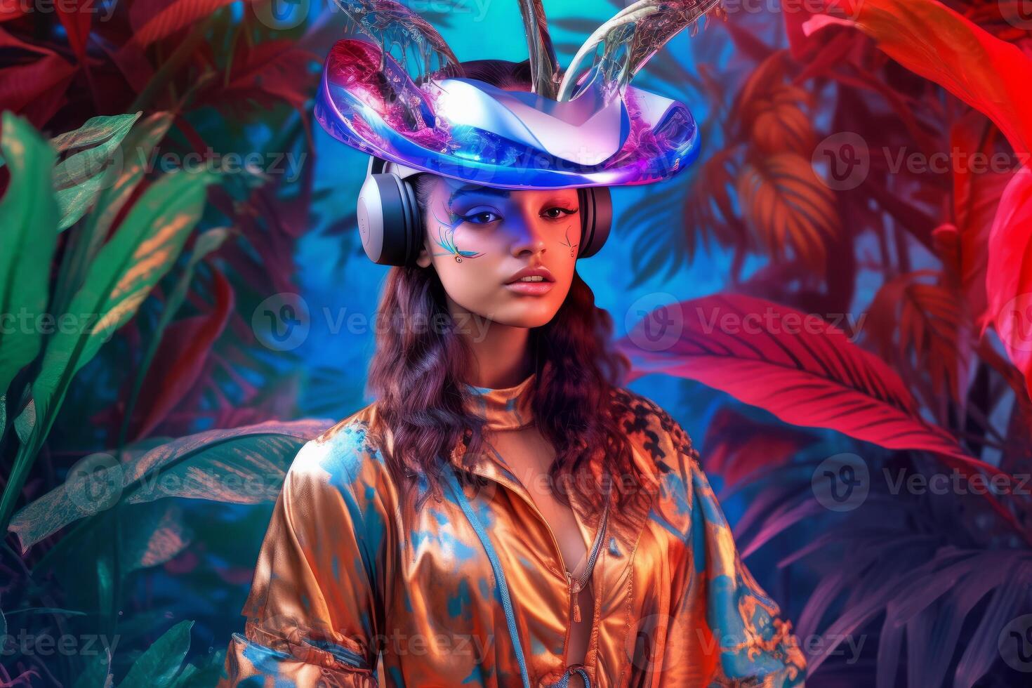 Stylized Portrait of a Woman Wearing a VR Headset photo