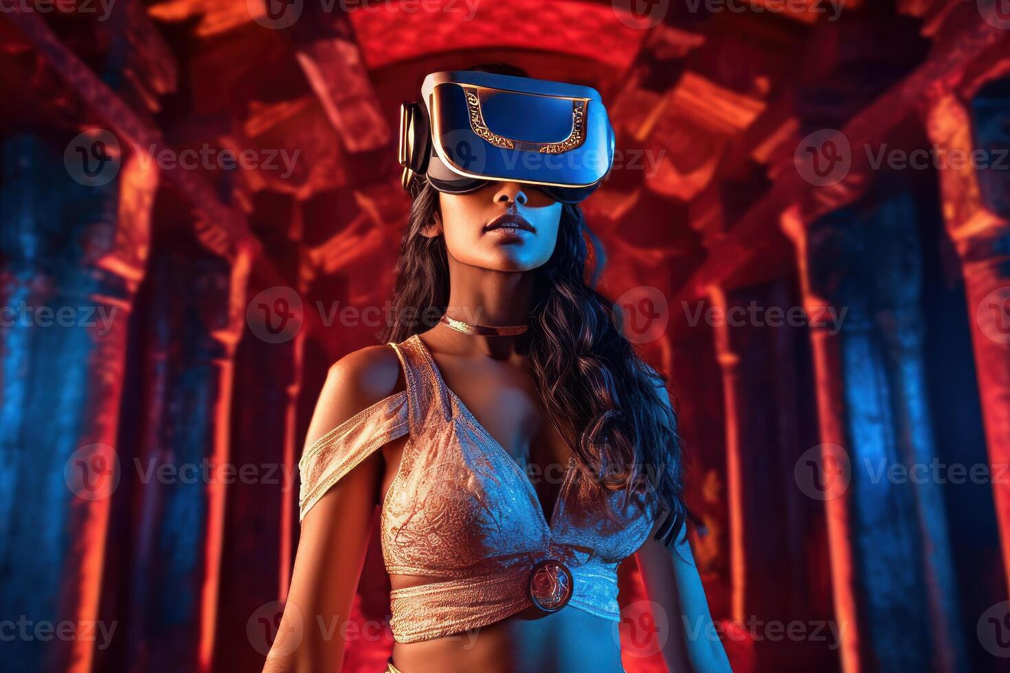 Stylized Portrait of a Woman Wearing a VR Headset photo