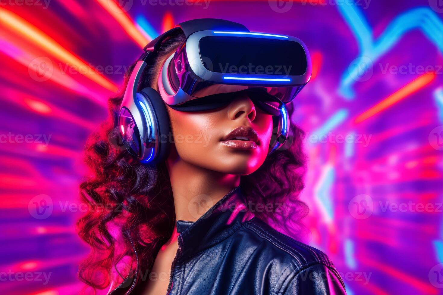 Stylized Portrait of a Woman Wearing a VR Headset photo