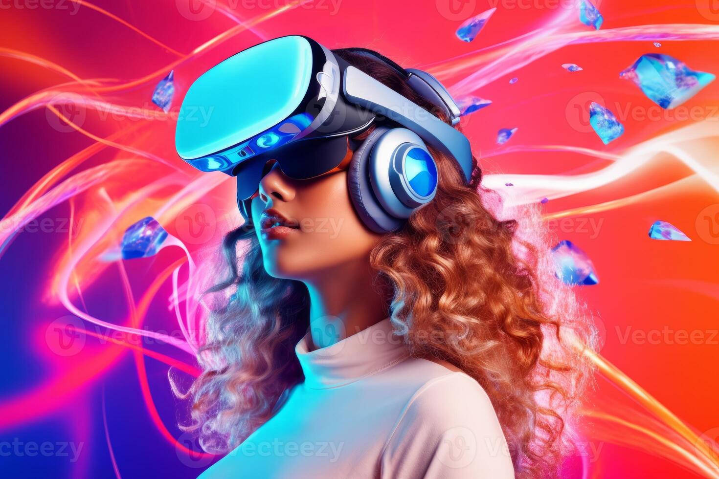 Stylized Portrait of a Woman Wearing a VR Headset photo