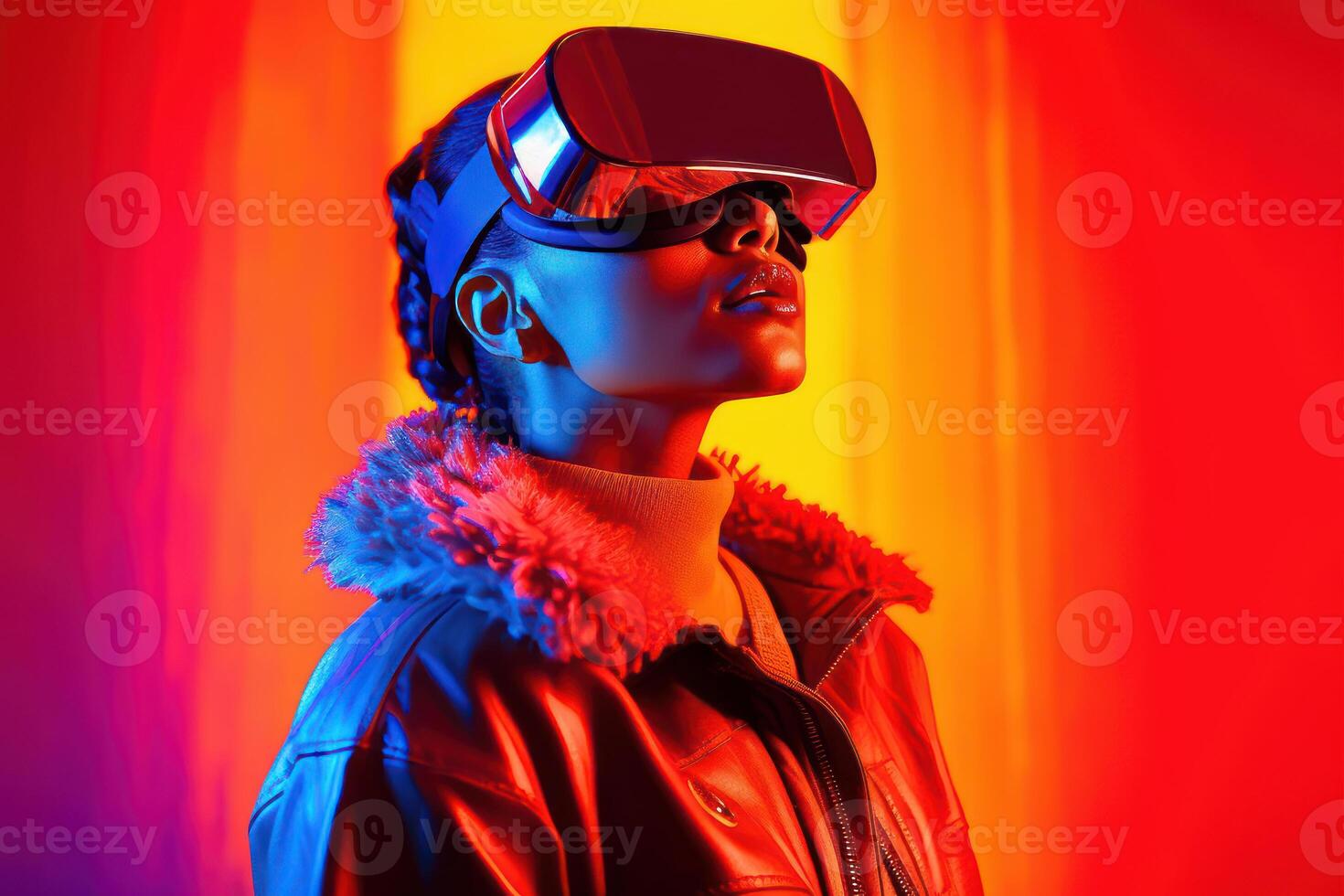 Stylized Portrait of a Woman Wearing a VR Headset photo