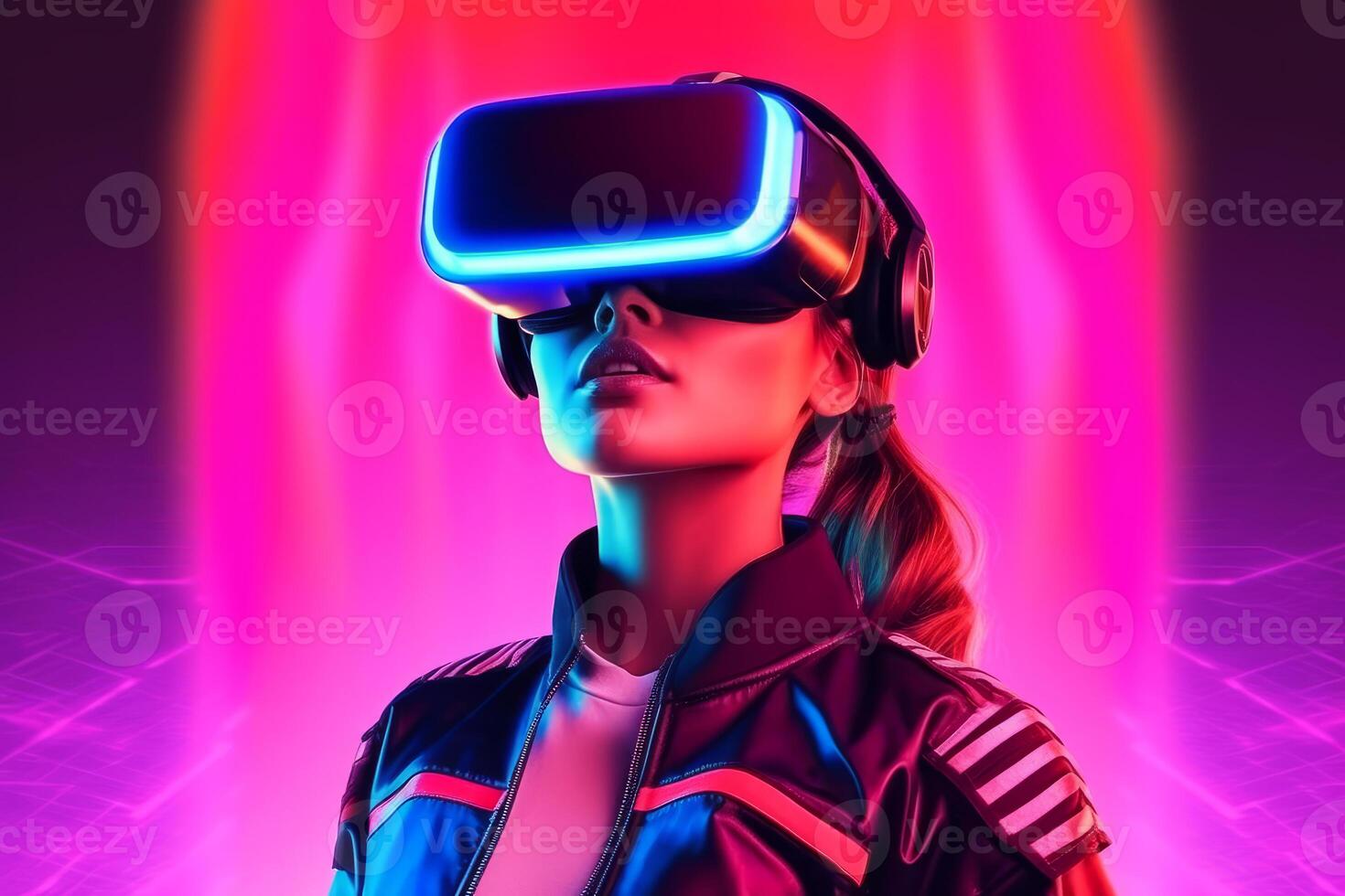 Stylized Portrait of a Woman Wearing a VR Headset photo