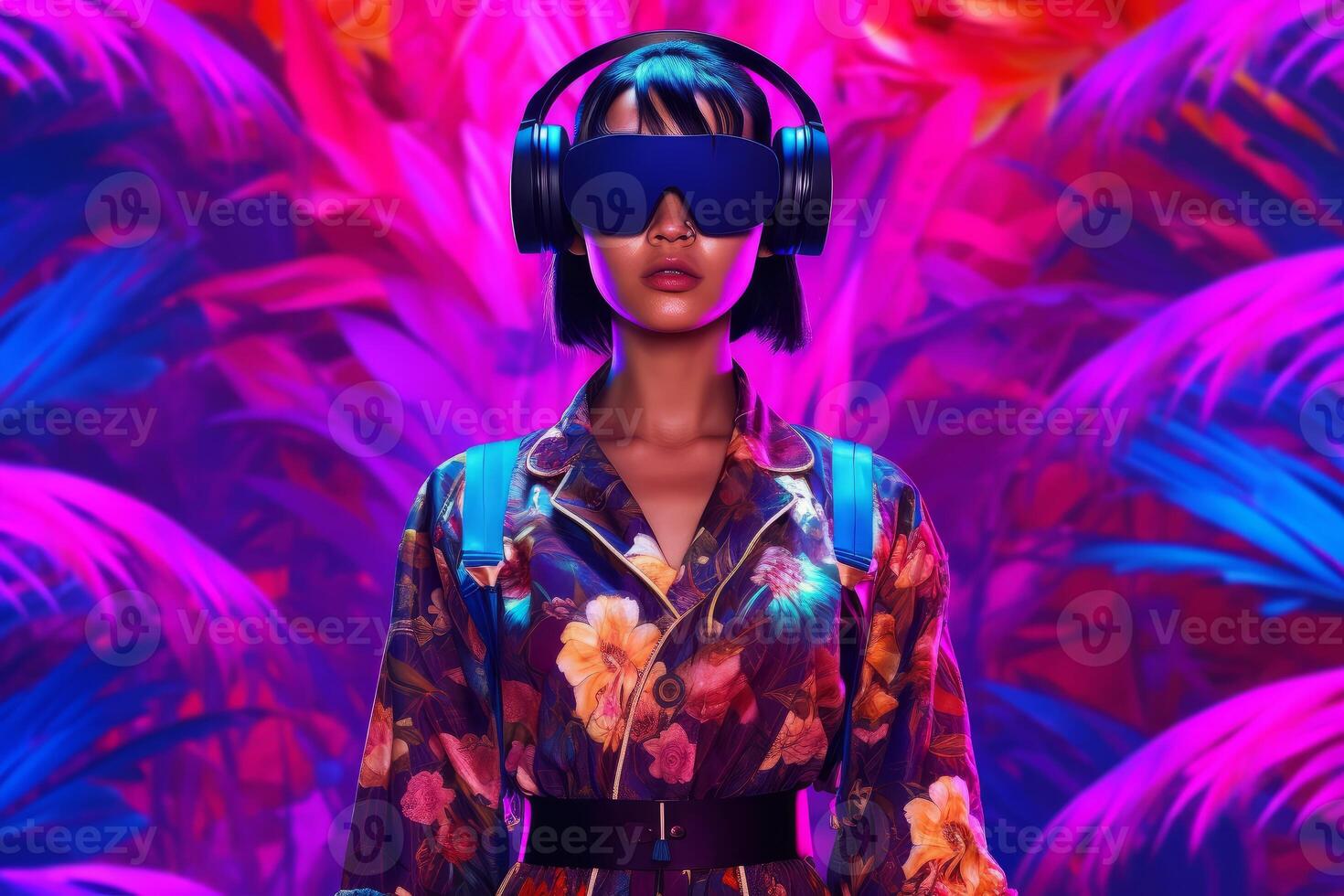 Stylized Portrait of a Woman Wearing a VR Headset photo