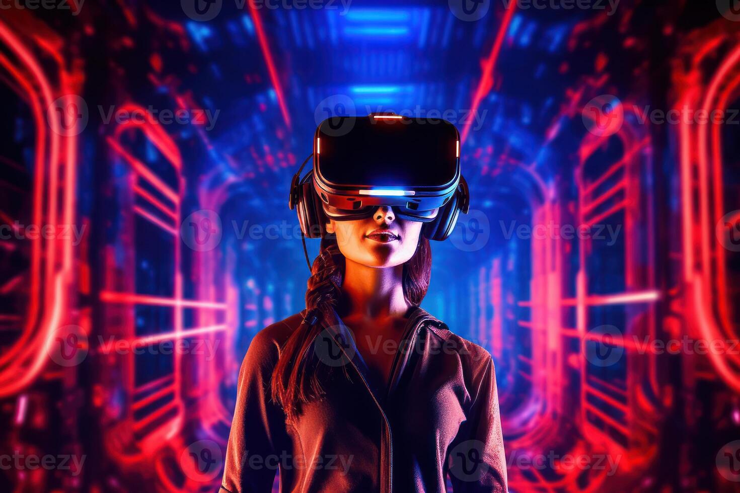 Stylized Portrait of a Woman Wearing a VR Headset photo
