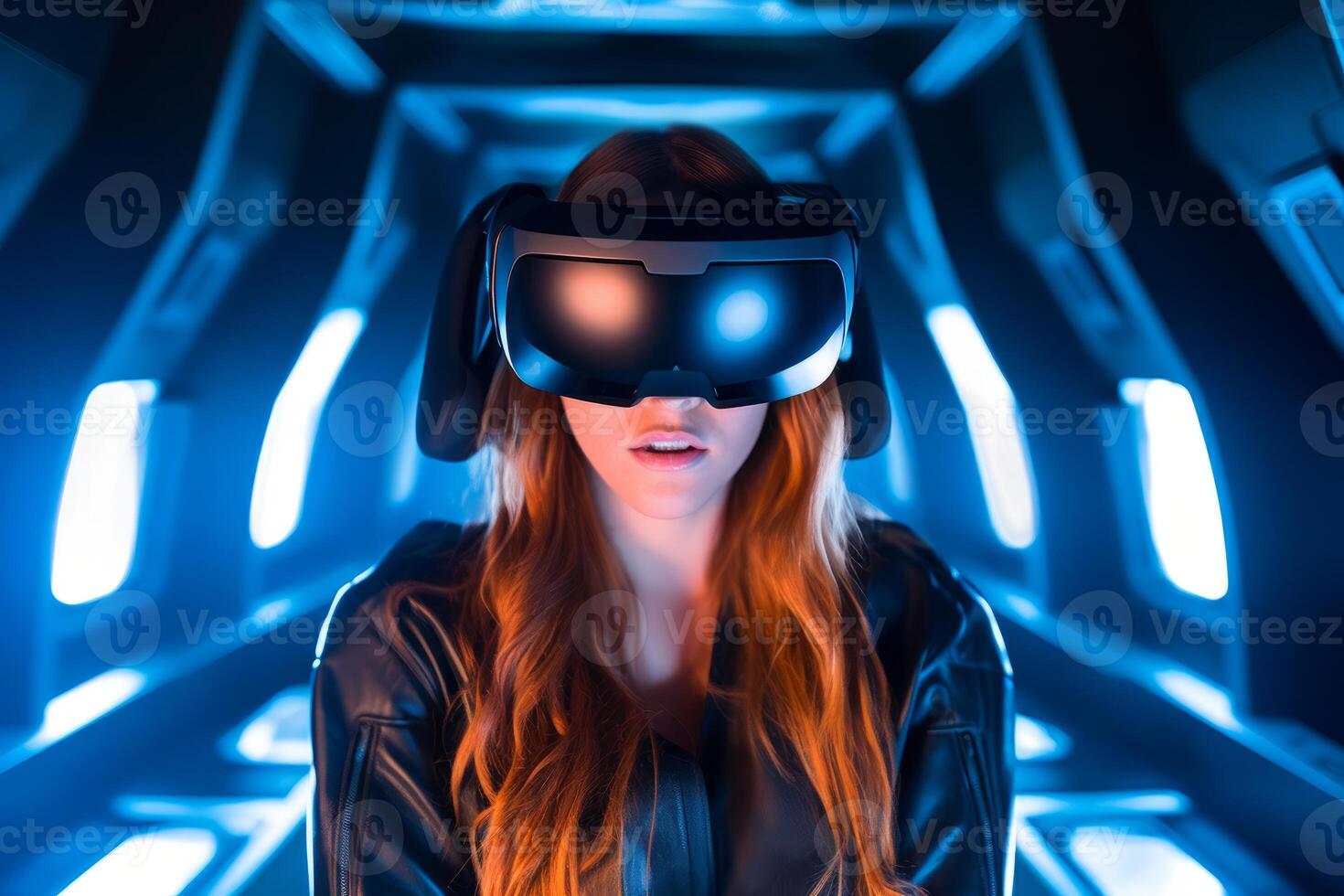 Stylized Portrait of a Woman Wearing a VR Headset photo