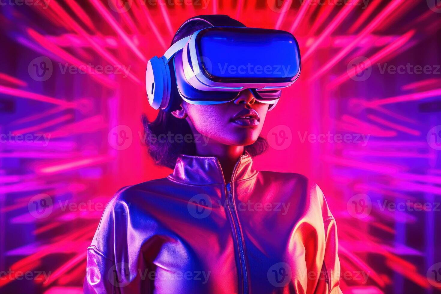 Stylized Portrait of a Woman Wearing a VR Headset photo