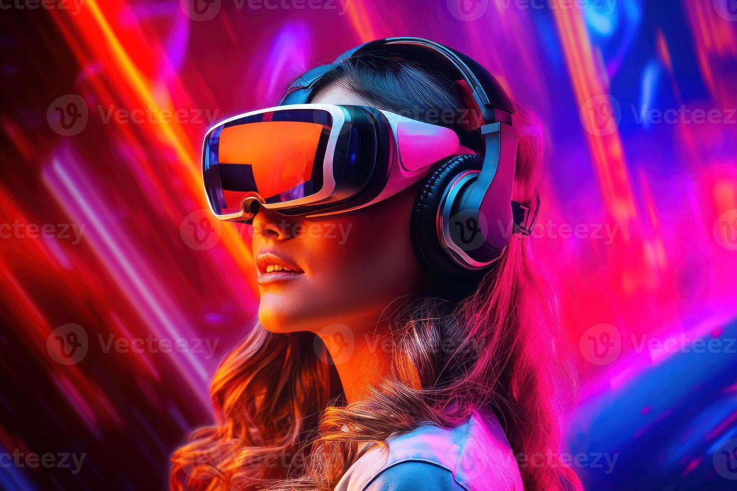 Stylized Portrait of a Woman Wearing a VR Headset photo