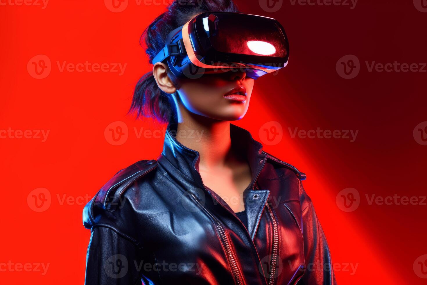 Stylized Portrait of a Woman Wearing a VR Headset photo