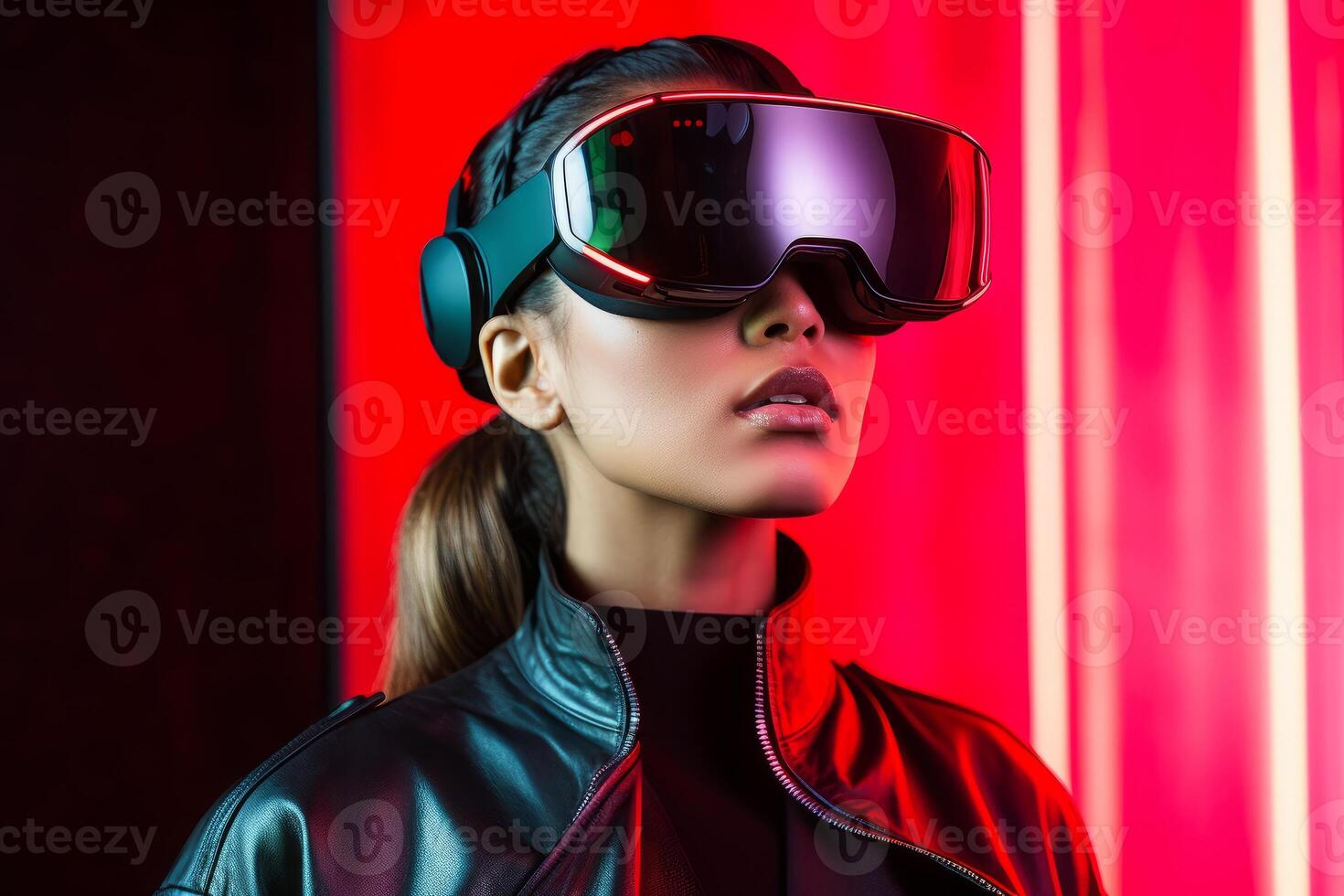 Stylized Portrait of a Woman Wearing a VR Headset photo