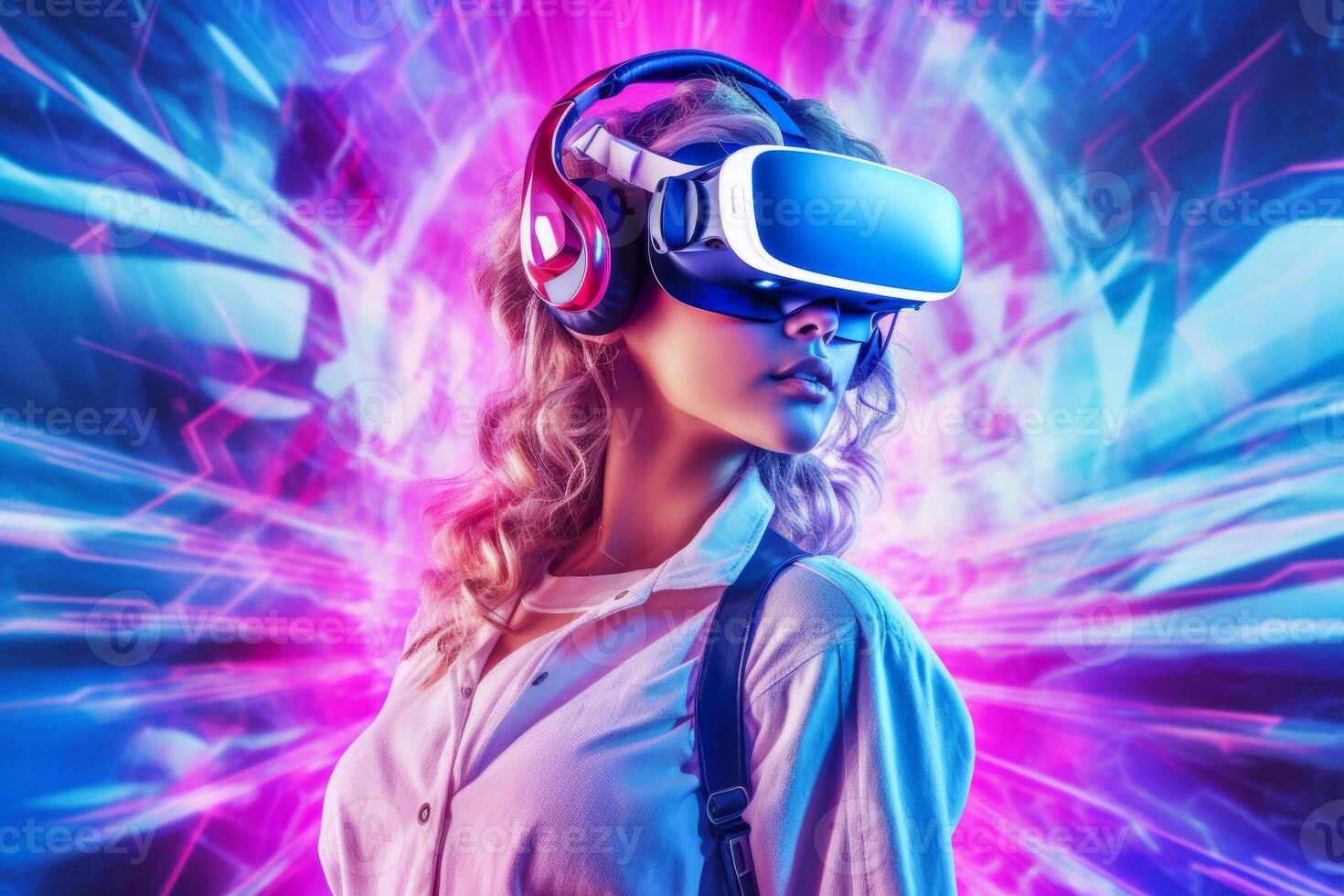 Stylized Portrait of a Woman Wearing a VR Headset photo