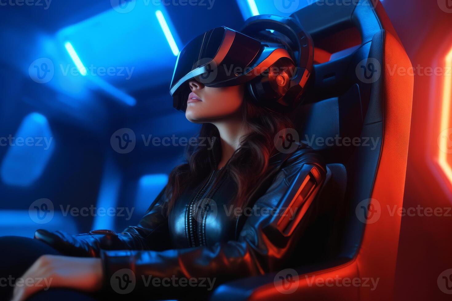 Stylized Portrait of a Woman Wearing a VR Headset photo