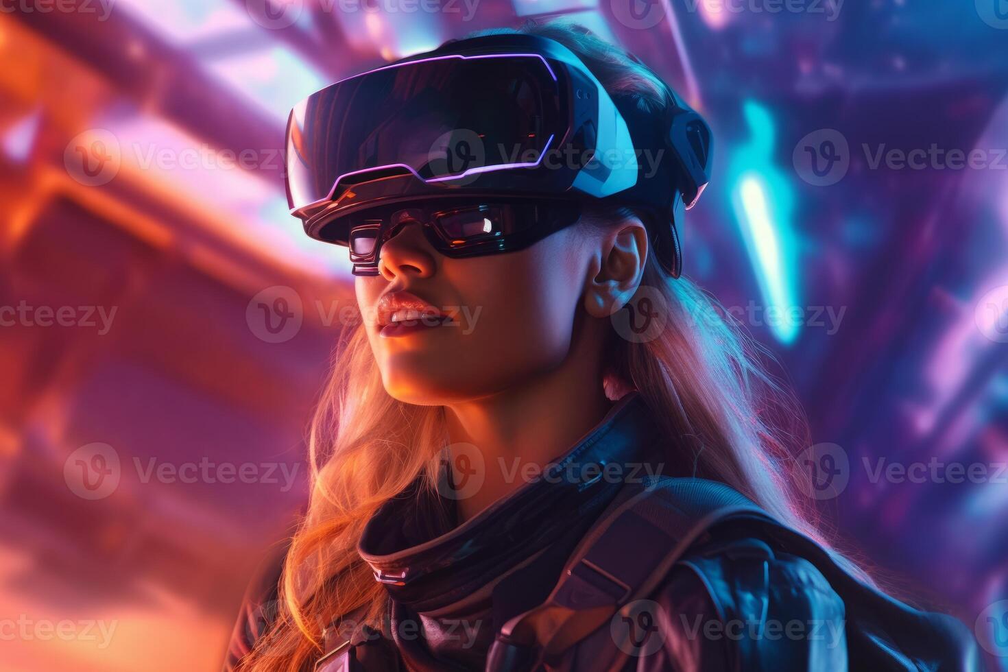 Stylized Portrait of a Woman Wearing a VR Headset photo