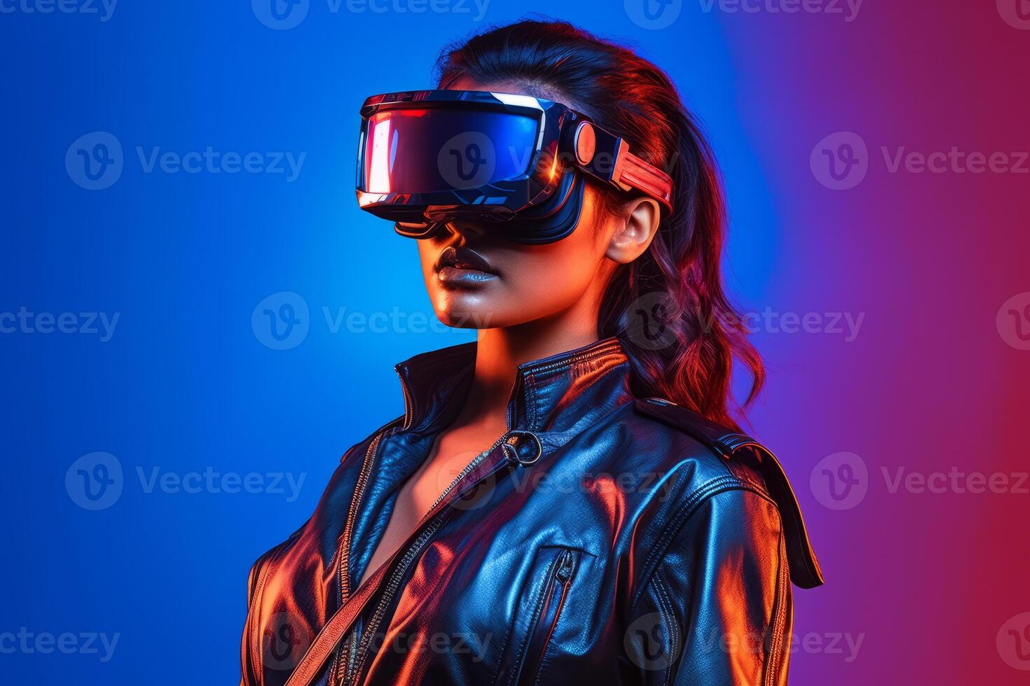 Stylized Portrait of a Woman Wearing a VR Headset photo