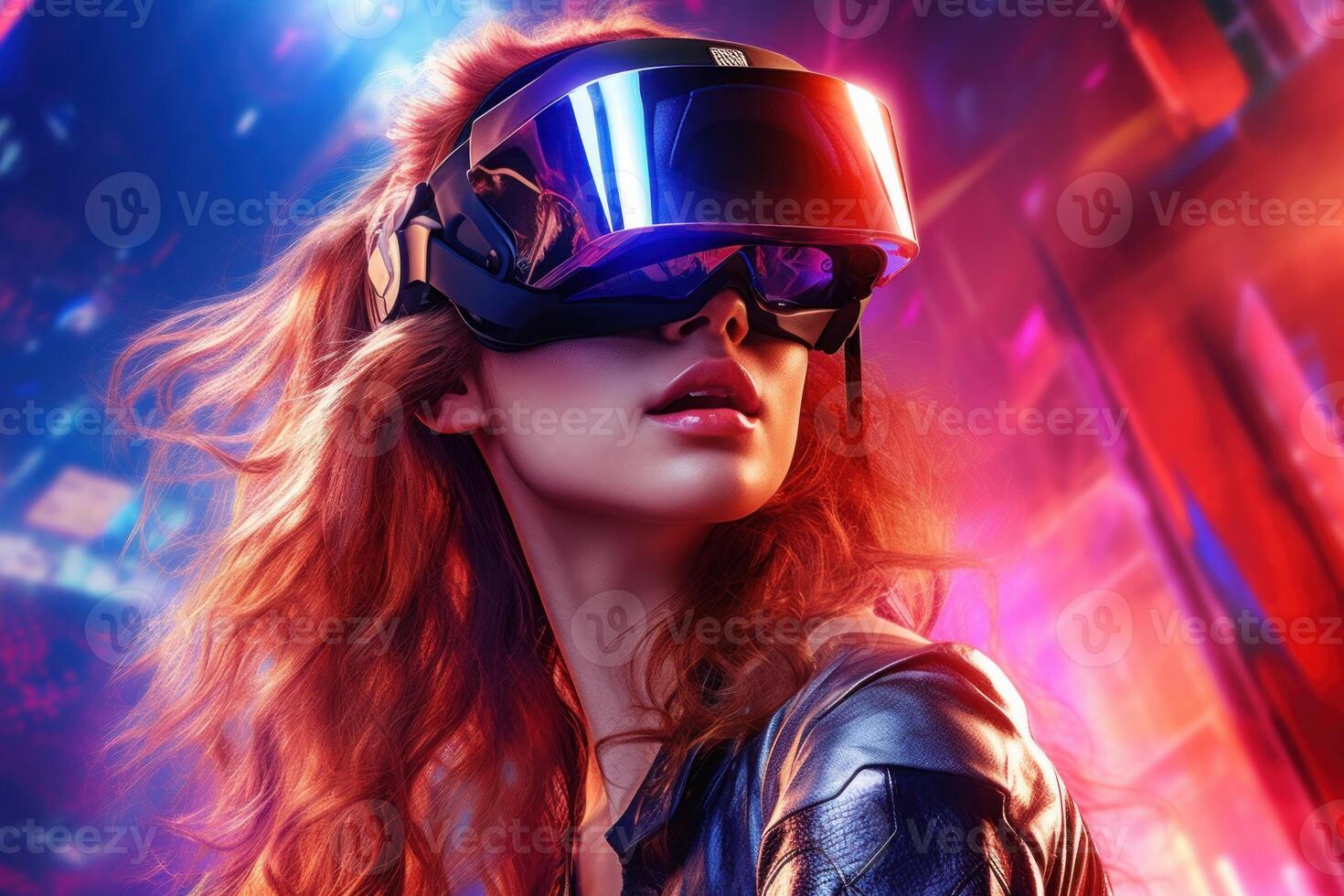 Stylized Portrait of a Woman Wearing a VR Headset photo