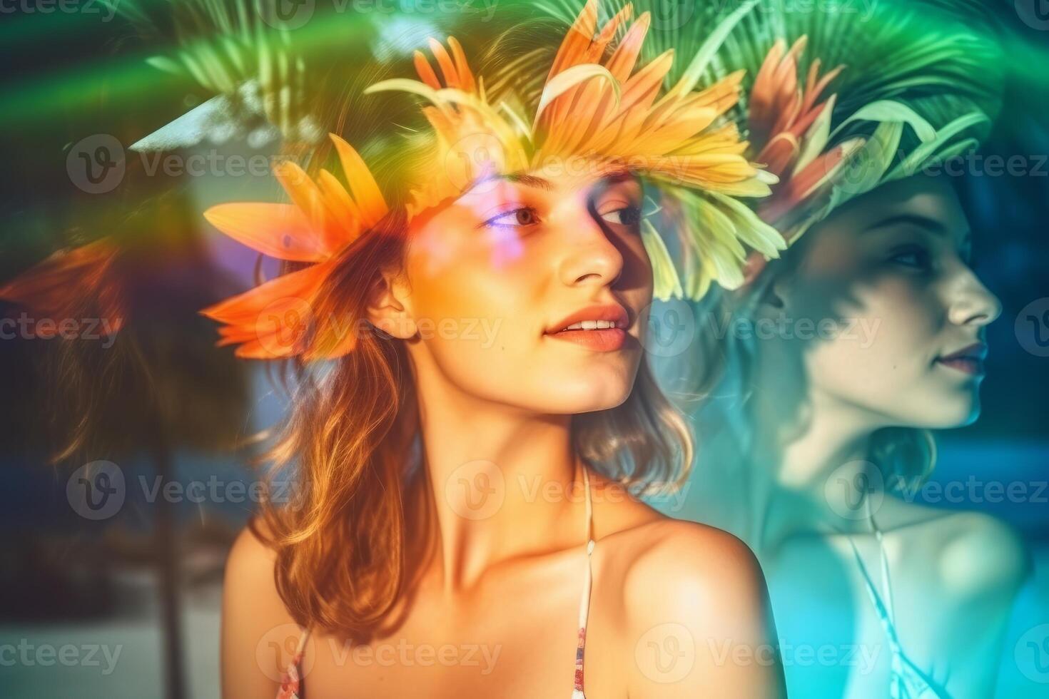 Summer Themed Double Exposure Bikini Portrait photo