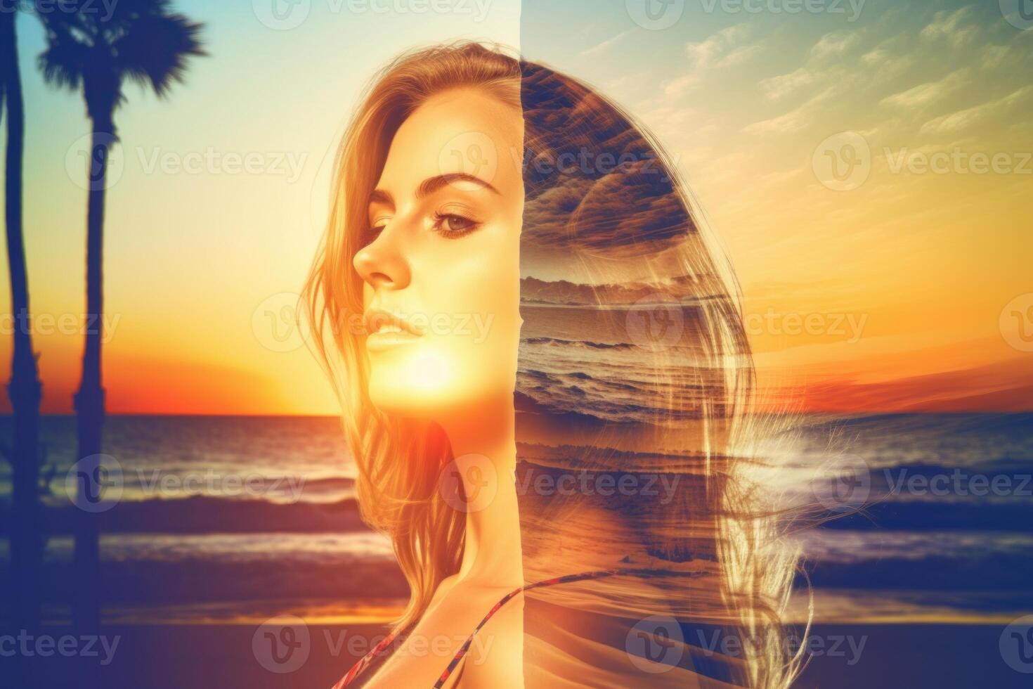 Summer Themed Double Exposure Bikini Portrait photo