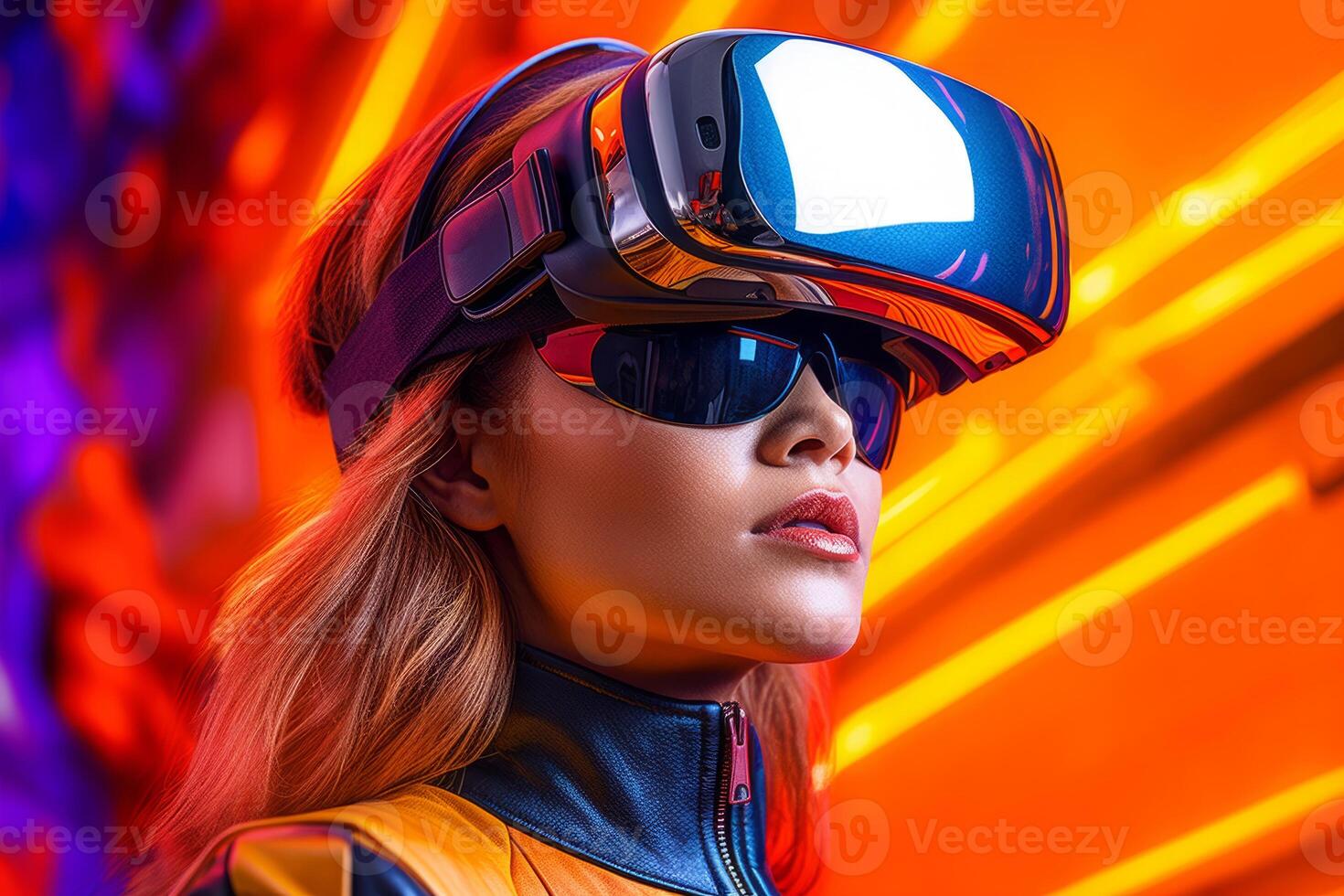 Stylized Portrait of a Woman Wearing a VR Headset photo
