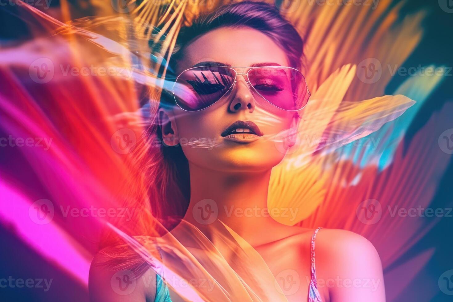 Summer Themed Double Exposure Bikini Portrait photo