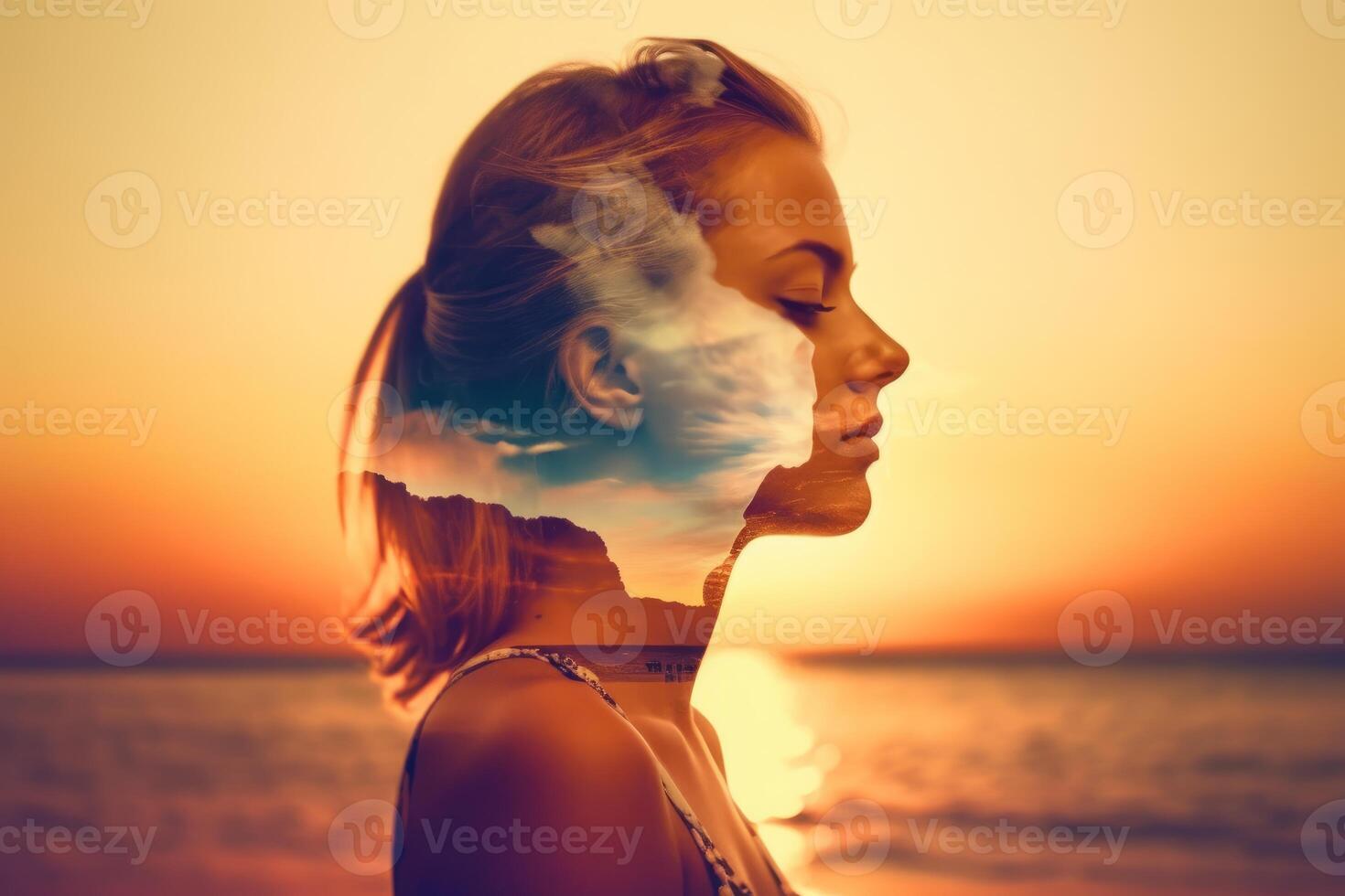 Summer Themed Double Exposure Bikini Portrait photo