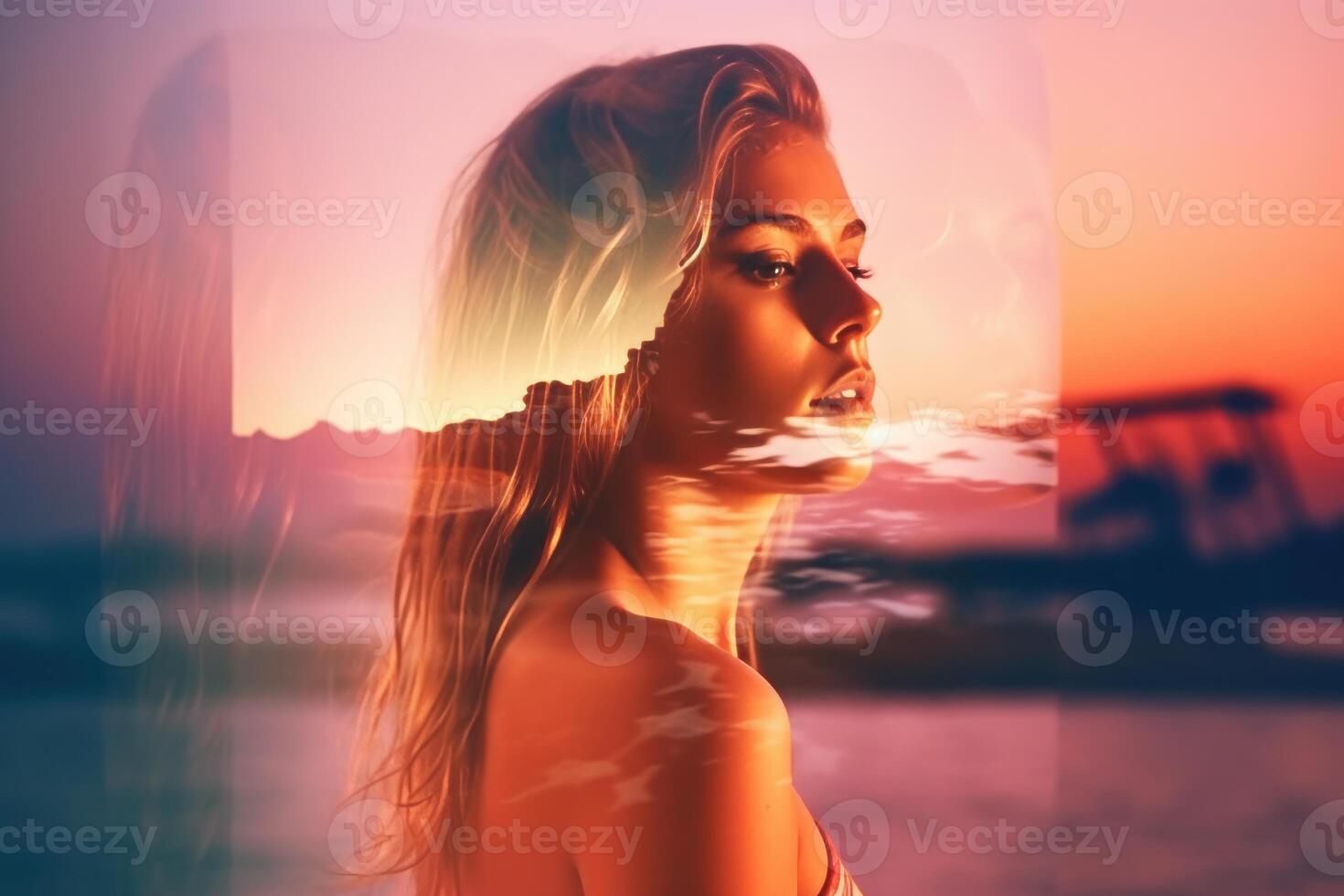 Summer Themed Double Exposure Bikini Portrait photo