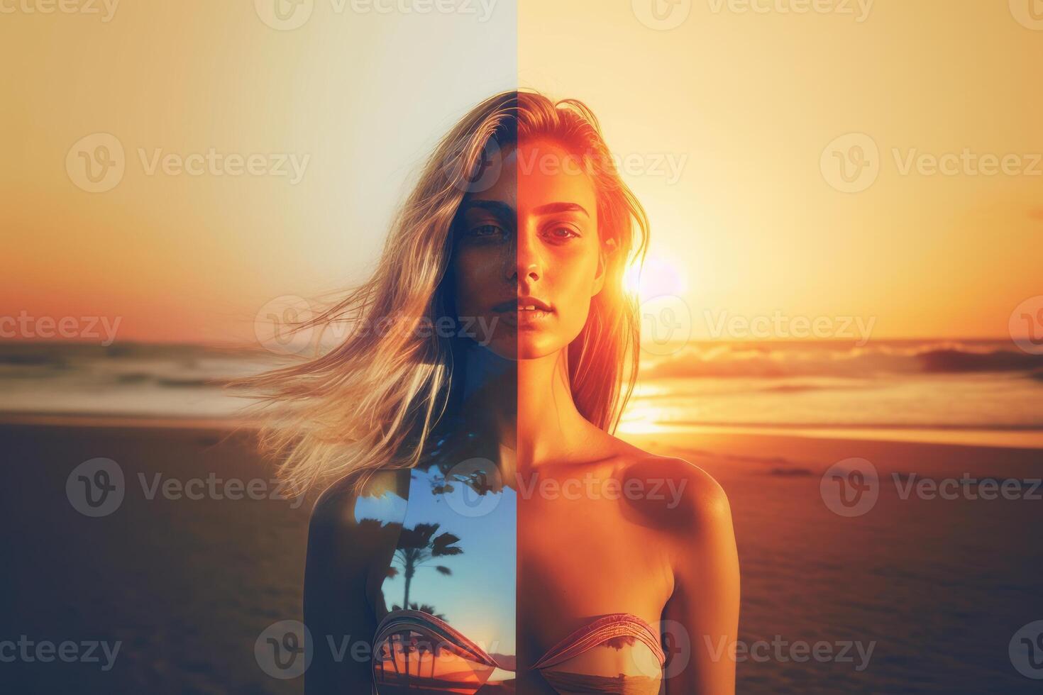 Summer Themed Double Exposure Bikini Portrait photo