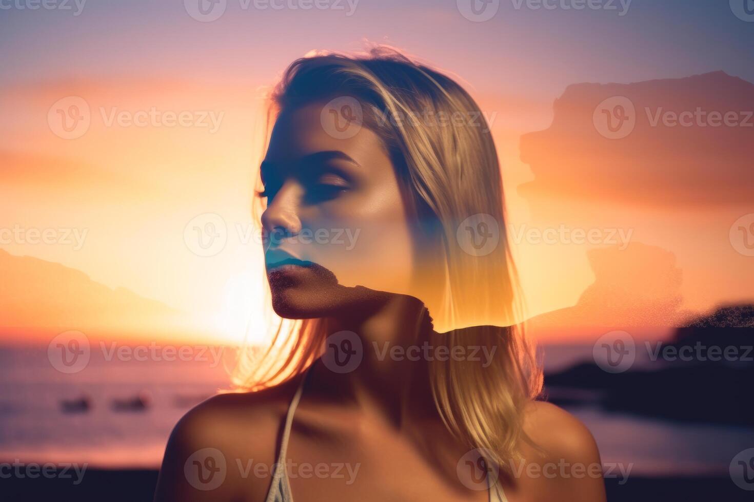 Summer Themed Double Exposure Bikini Portrait photo
