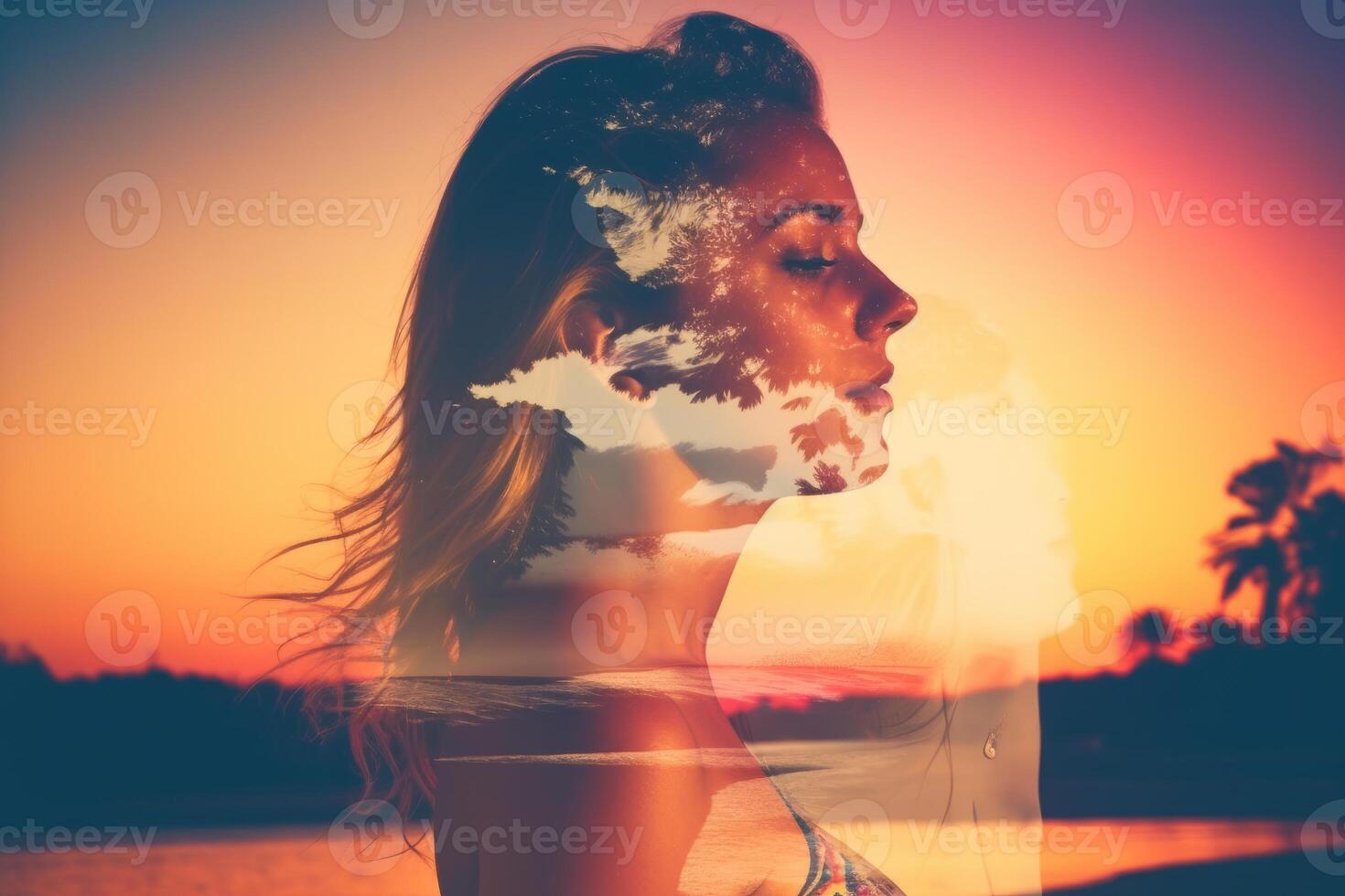 Summer Themed Double Exposure Bikini Portrait photo